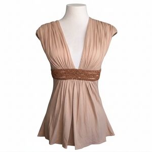 Sky Hadrian Nude Deep V Braided Waist Top XS NWT